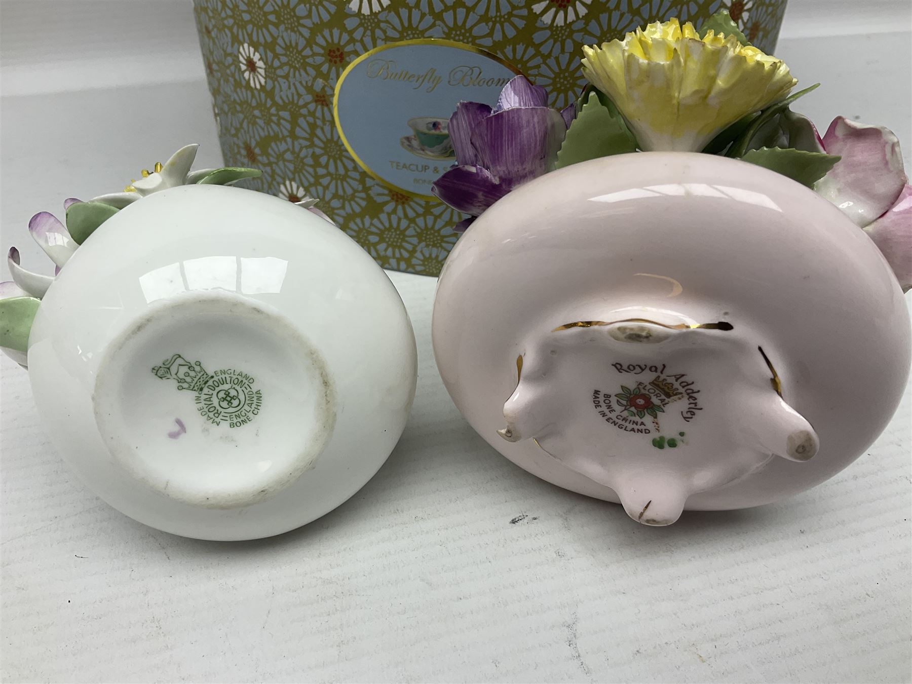 Royal Doulton Bunnykins nursery bowl, Fieldings elephant figure, Wedgwood Butterfly Bloom tea cup and saucer, boxed together with a Royal Doulton floral display, similar Royal Adderley example and other ceramics 