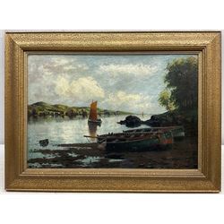 J Gibb (19th century): Montrose Fishing Boats in an Estuary, oil on board signed, further view verso 28cm x 42cm
