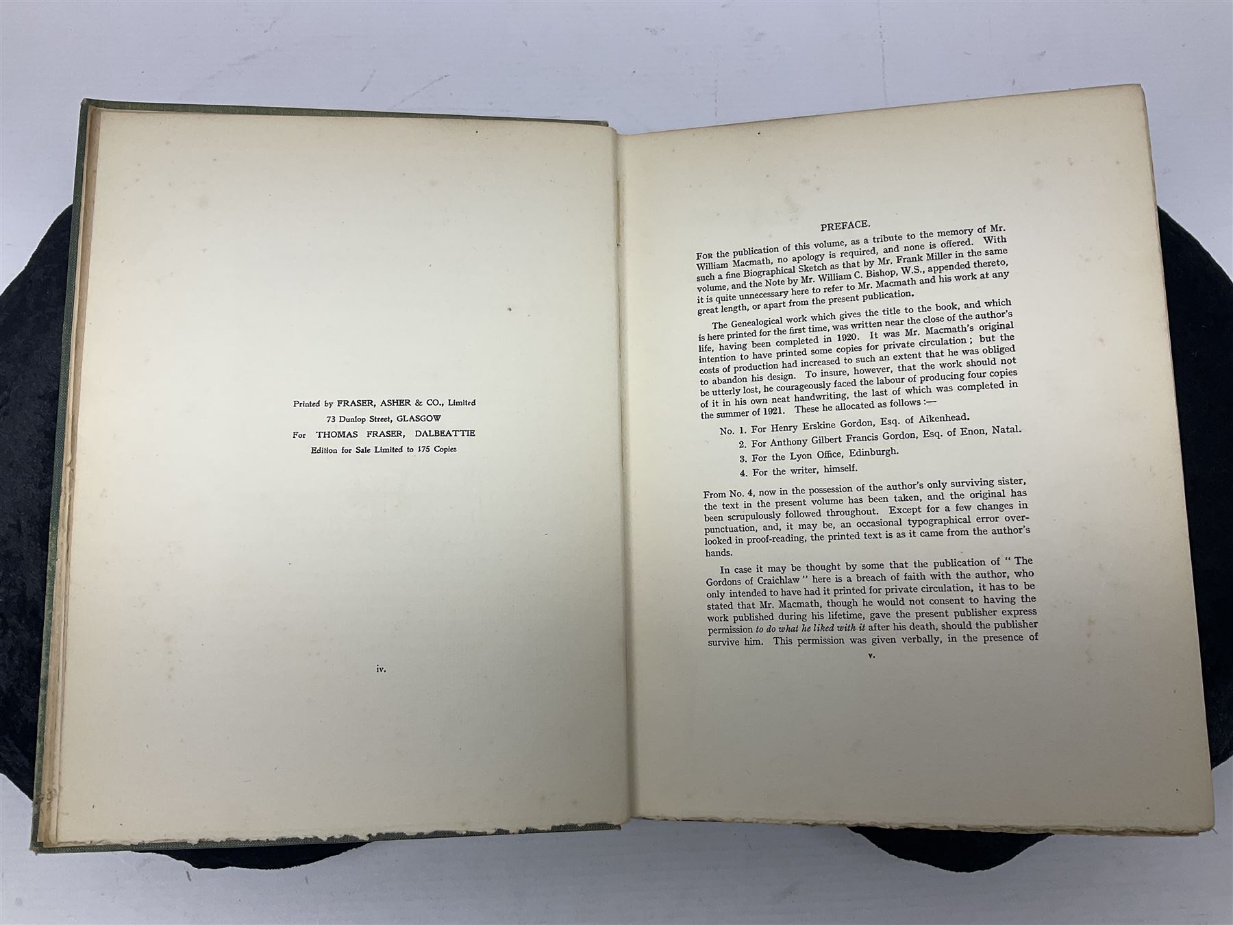 William Macmath; The Gordons of Craichlaw, Fraser, Asher & Co, Glasgow, 1924