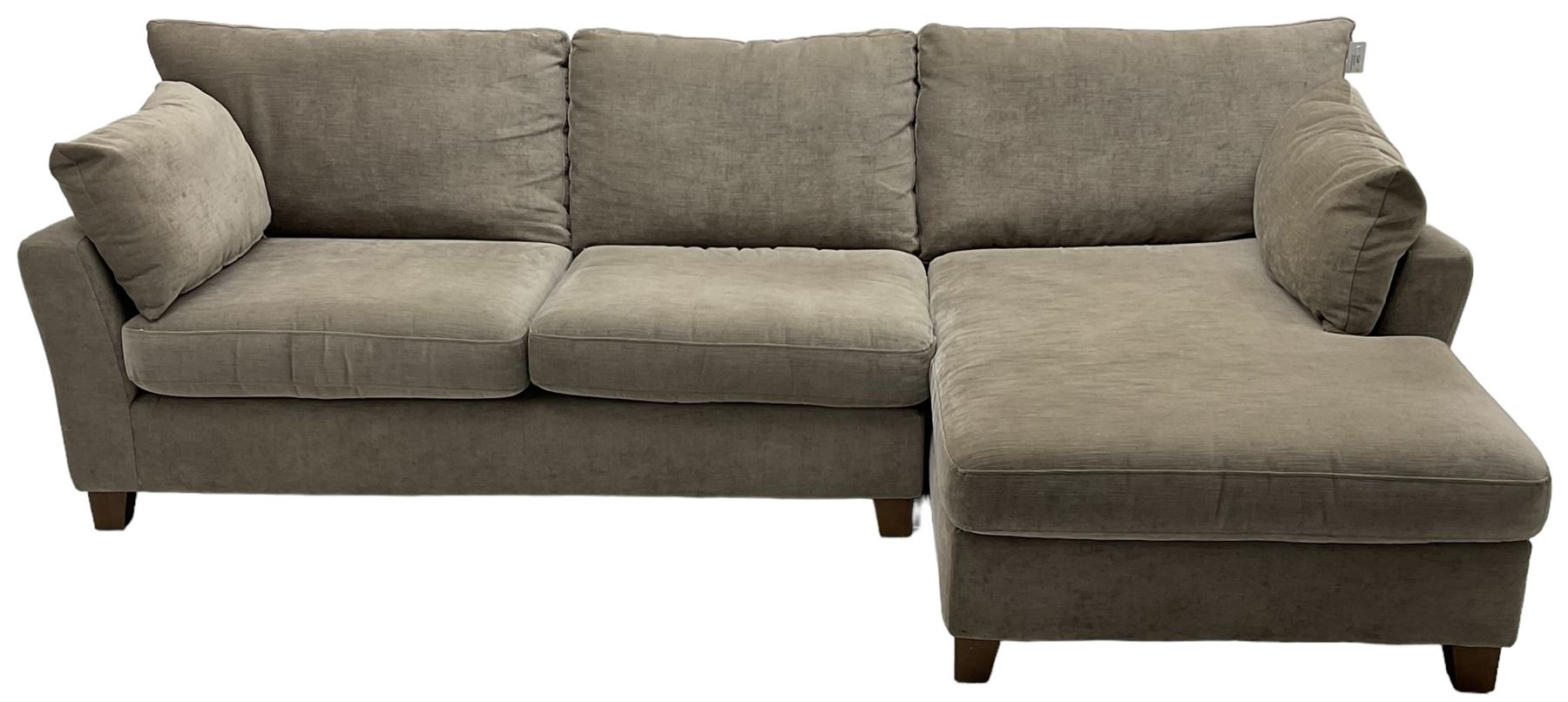 Next Home - corner sofa upholstered in grey fabric, on block feet 