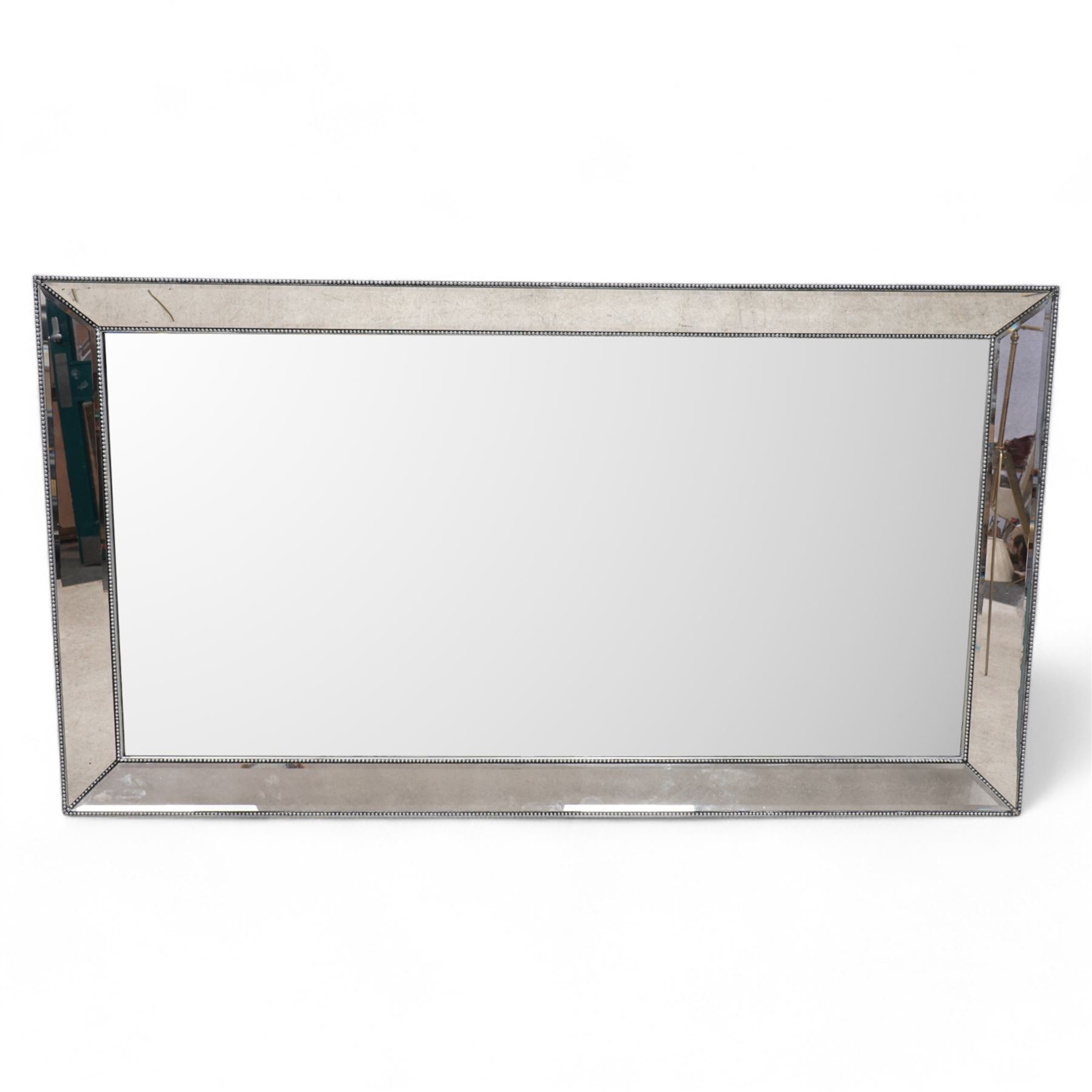 Large rectangular bevelled frameless wall mirror 