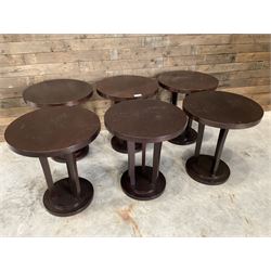 Six rosewood circular bar or bedroom occasional tables