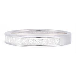 18ct white gold princess cut diamond half eternity ring, hallmarked, total diamond weight 0.69 carat