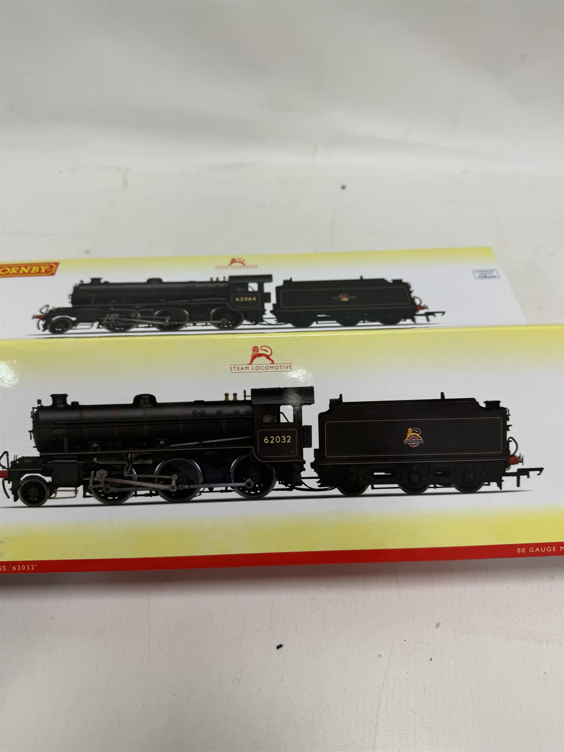 Two Hornby '00' gauge locomotives, comprising R3242A Early BR Class K1 2-6-0 locomotive no. 62032 and R3243B Late BR Class K1 2-6-0 locomotive no. 62064, both boxed