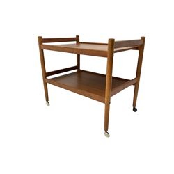 Mid-20th century circa. 1970s teak two-tier drinks trolley