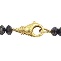 Single strand graduating black diamond necklace, with 18ct gold clasp, stamped 750, total diamond weight approx 220.00 carat