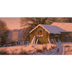 Edward Hersey (British 1948-): 'The Chimes of Winter', oil on panel signed 19cm x 34cm 