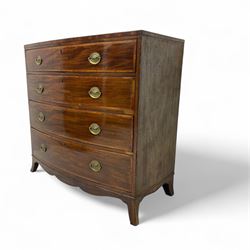 George III mahogany bow-front chest of drawers, four graduated drawers with oval brass han...