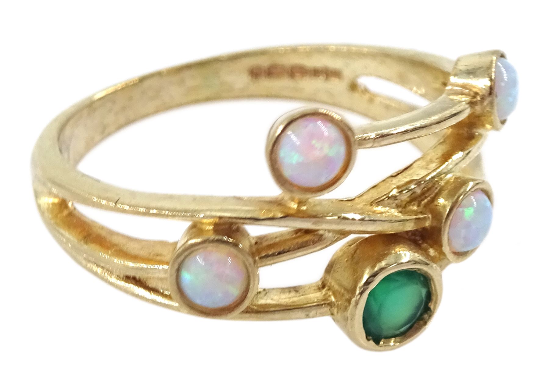 9ct gold opal and emerald ring, hallmarked