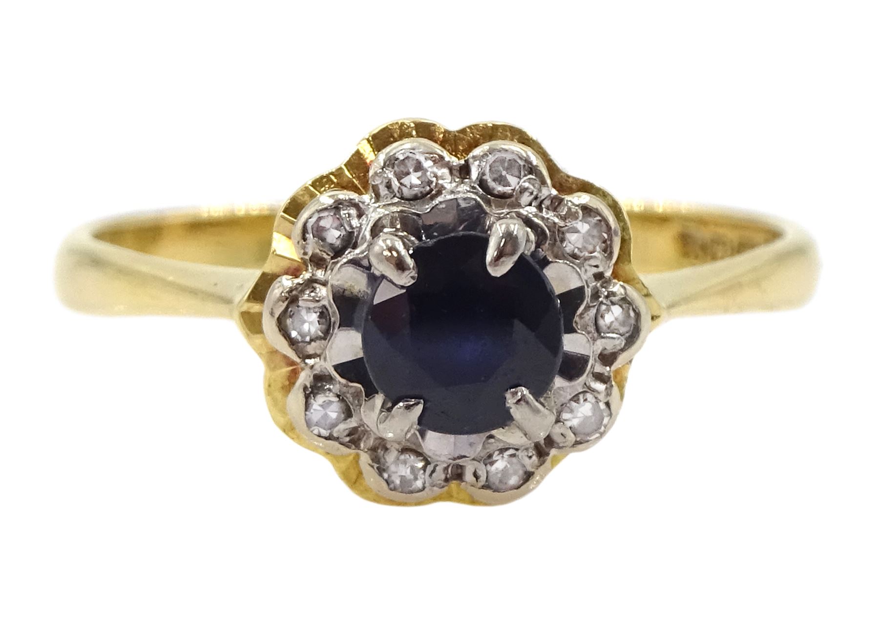 18ct gold sapphire and diamond chip cluster ring, Birmingham 1973 -  Jewellery & Watches