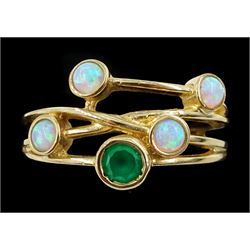 9ct gold opal and emerald ring, hallmarked