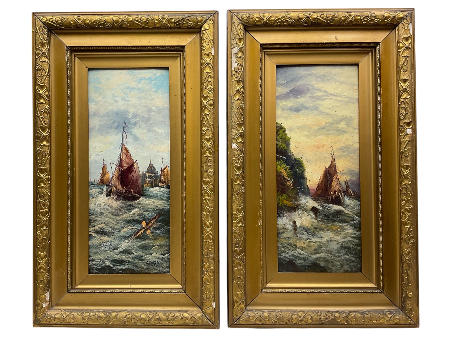 Pair seascape oils signed J Hordy (2)