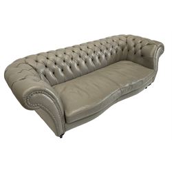 Three seat Chesterfield sofa, upholstered in grey buttoned leather