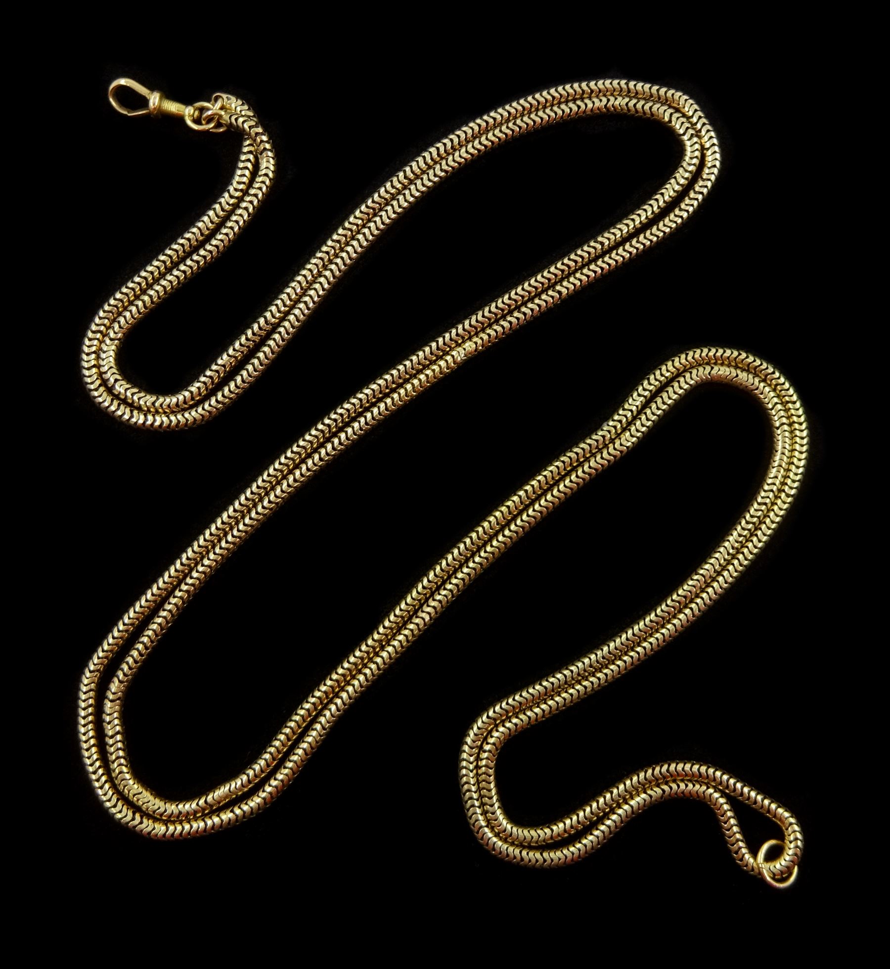 Early 20th century 15ct gold snake link guard / chain necklace