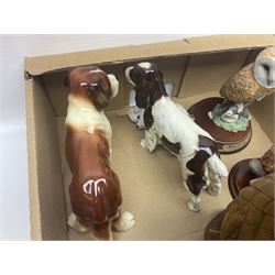 Five Royal Worcester figures including Emma and Felicity, together with similar figures, glass animals, paperweights, Murano glass clown, and a collection of animal figures, etc, in three boxes