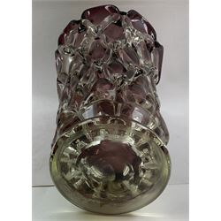 Large 20th century Italian hand blown amethyst glass vase, possibly Murano, with lattice effect overlay, H33.5cm