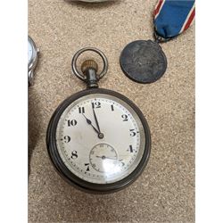 Early 20th century silver lever pocket by Stockwell & Co, London import mark 1919, together with a Timex wristwatch and a Limit wristwatch, 1937 Coronation medal and ceramic trinket dishes/box