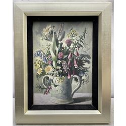 English School (Mid 20th century): Flowers in a Loving Cup, oil on canvas laid on to board indistinctly signed 33cm x 24cm, together with another still life oil on canvas laid on to board by a different hand unsigned 30cm x 40cm (2)