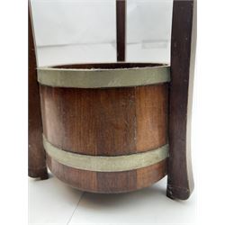 Wooden stick/umbrella stand of circular form with metal drip tray, H75cm