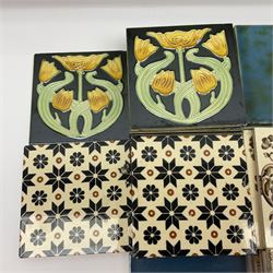 Collection of Victorian and later tiles to include floral and tube line examples