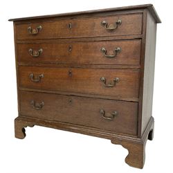 George III oak chest, moulded rectangular top over four long cock-beaded drawers, on bracket feet