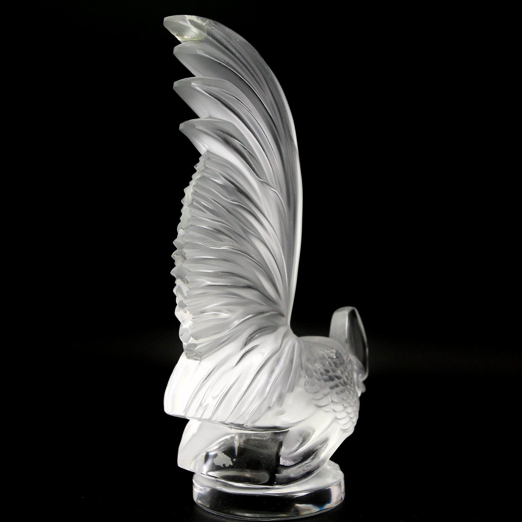 Lalique crystal Cockerel and Sparrow with head under wing, both signed Lalique, France, H21cm max (2)