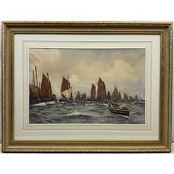 Ernest Dade (Staithes Group 1864-1935): 'Scotch Herring Fleet Leaving Scarborough', watercolour signed titled and dated Oct 14 1907, 49cm x 75cm