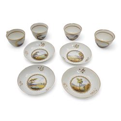 Set of four Pinxton porcelain bute shaped teacups and saucers, circa 1796-1813, pattern no...