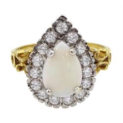 Silver-gilt opal and cubic zirconia cluster ring, stamped Sil