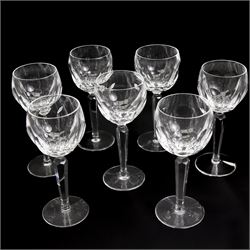 Seven Waterford 'Sheila' pattern hock glasses with facet cut stems