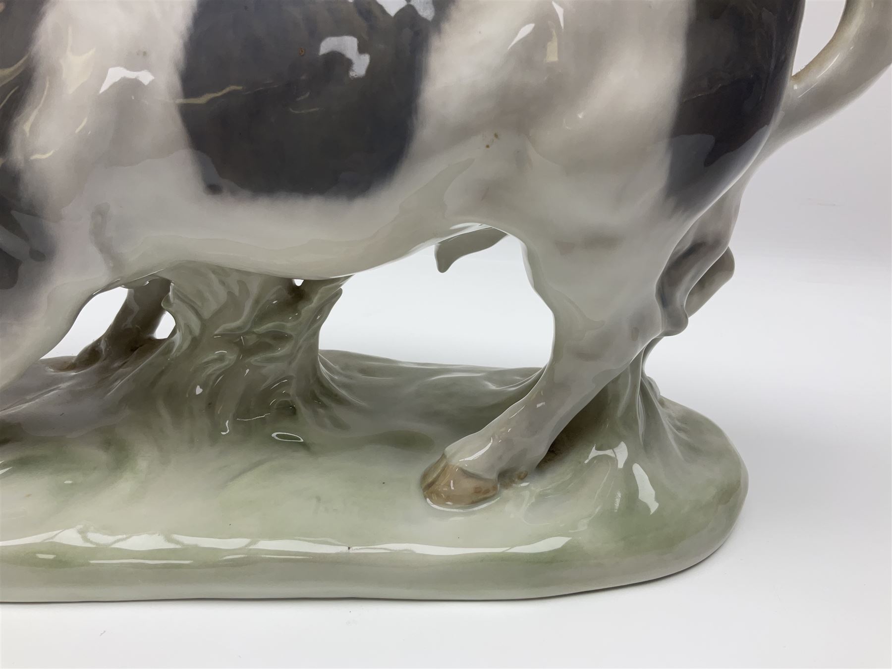 Royal Copenhagen large figure of Bull with head down and pawing the ground, designed by Knud Kyhn, with printed mark beneath, H23cm