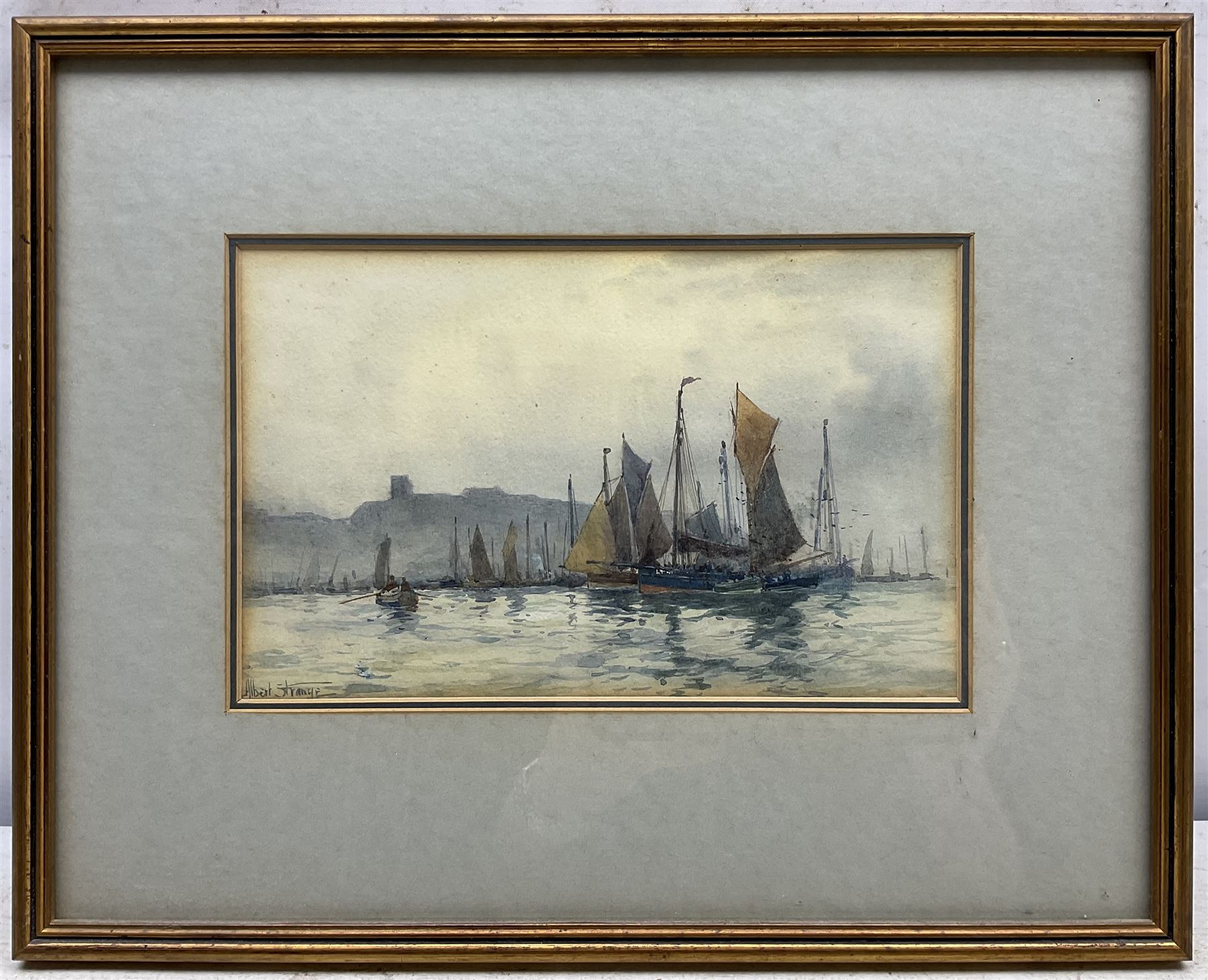 Albert George Strange (British c.1855-1917): The Herring Fleet Off Scarborough, watercolour signed 15cm x 24cm