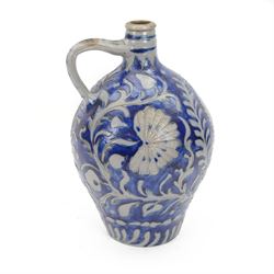 19th century German salt glazed flagon, decorated with foliage and floral sprigs, H36cm