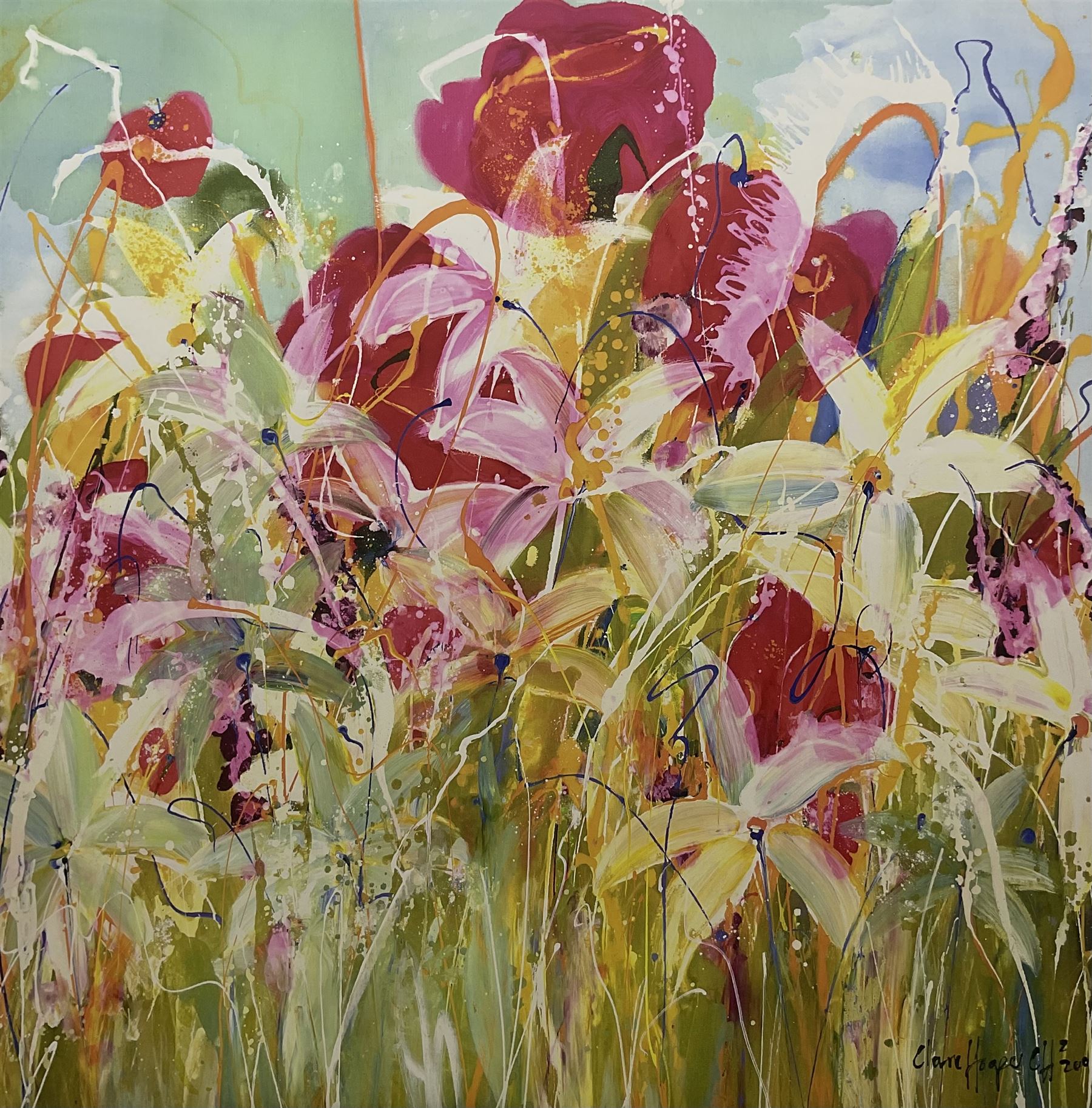 After Claire Hooper (British 1978): Summer Blooms, print 100cm x 100cm 