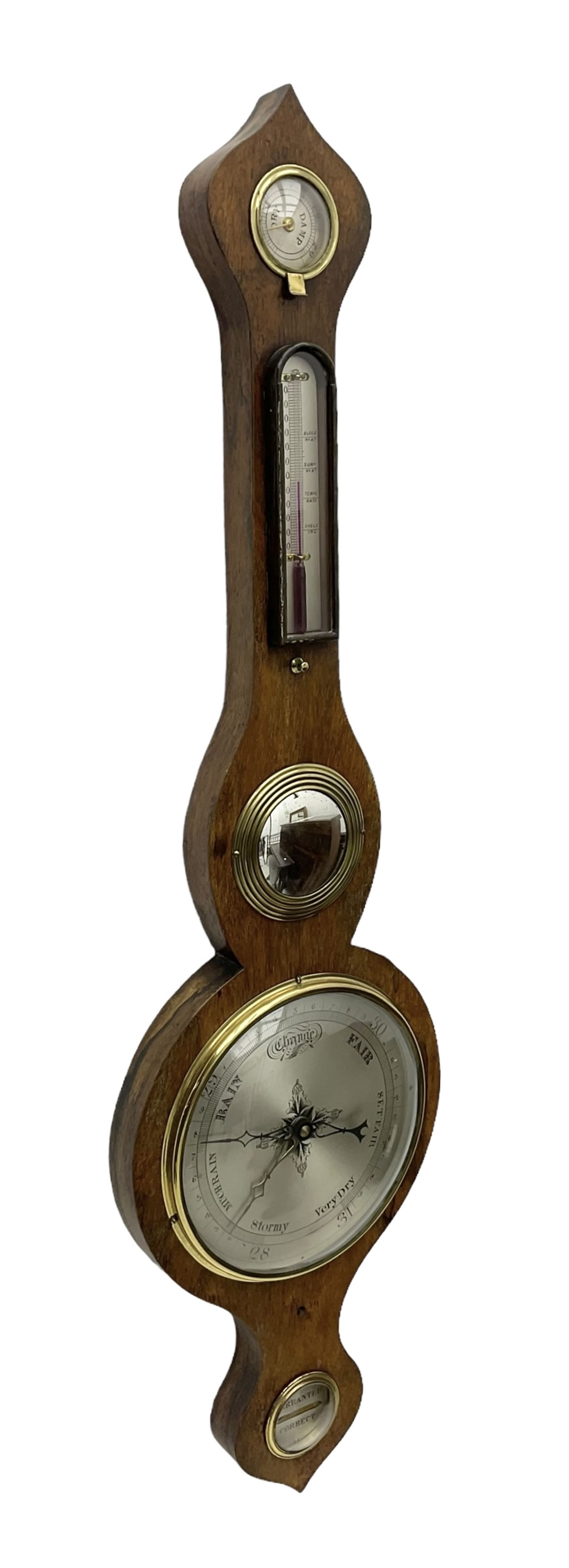 Late 19th Century - onion topped mercury barometer in a rosewood case, with a hygrometer, spirit thermometer, butlers mirror and level bubble, 8