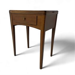 Mid-20th century teak sewing table, rectangular top with hinged fold-out extension reveali...