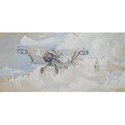 H Marsden (British Early 20th century): Bristol Bulldog Biplane in Flight, watercolour and...