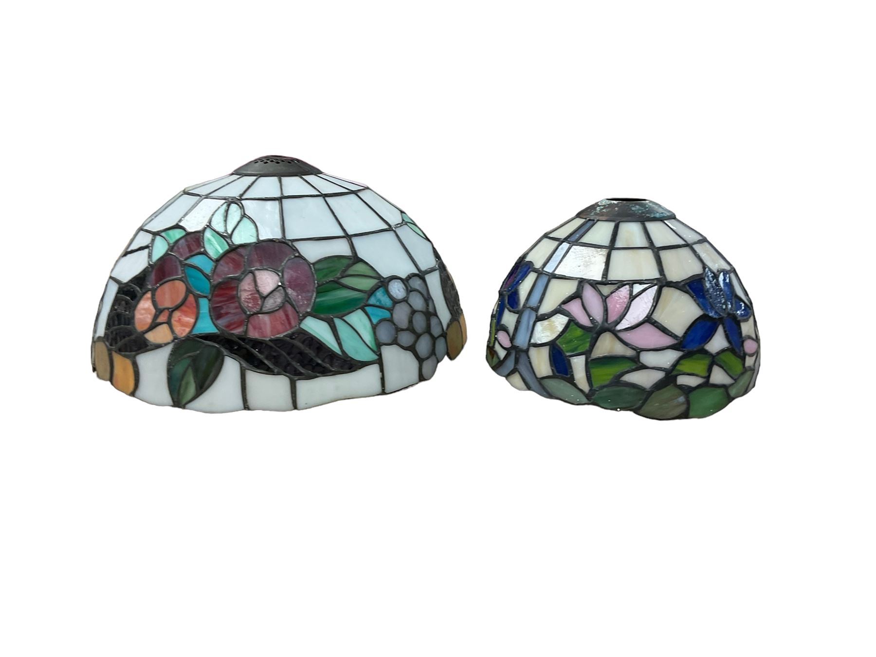 Two Tiffany style leadlight lampshade with floral decoration, largest D30cm 