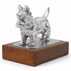 Louis Lejeune terrier car mascot, mounted on wooden base, W8cm