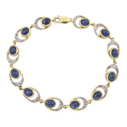 9ct gold cabochon sapphire and diamond fancy link bracelet, Birmingham 2006