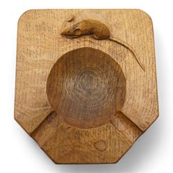 Mouseman - unusually large oak ashtray, rectangular form with canted and rounded corners, carved with mouse signature, possibly for a cigar, by the workshop of Robert Thompson, Kilburn, 15.5cm x 14cm