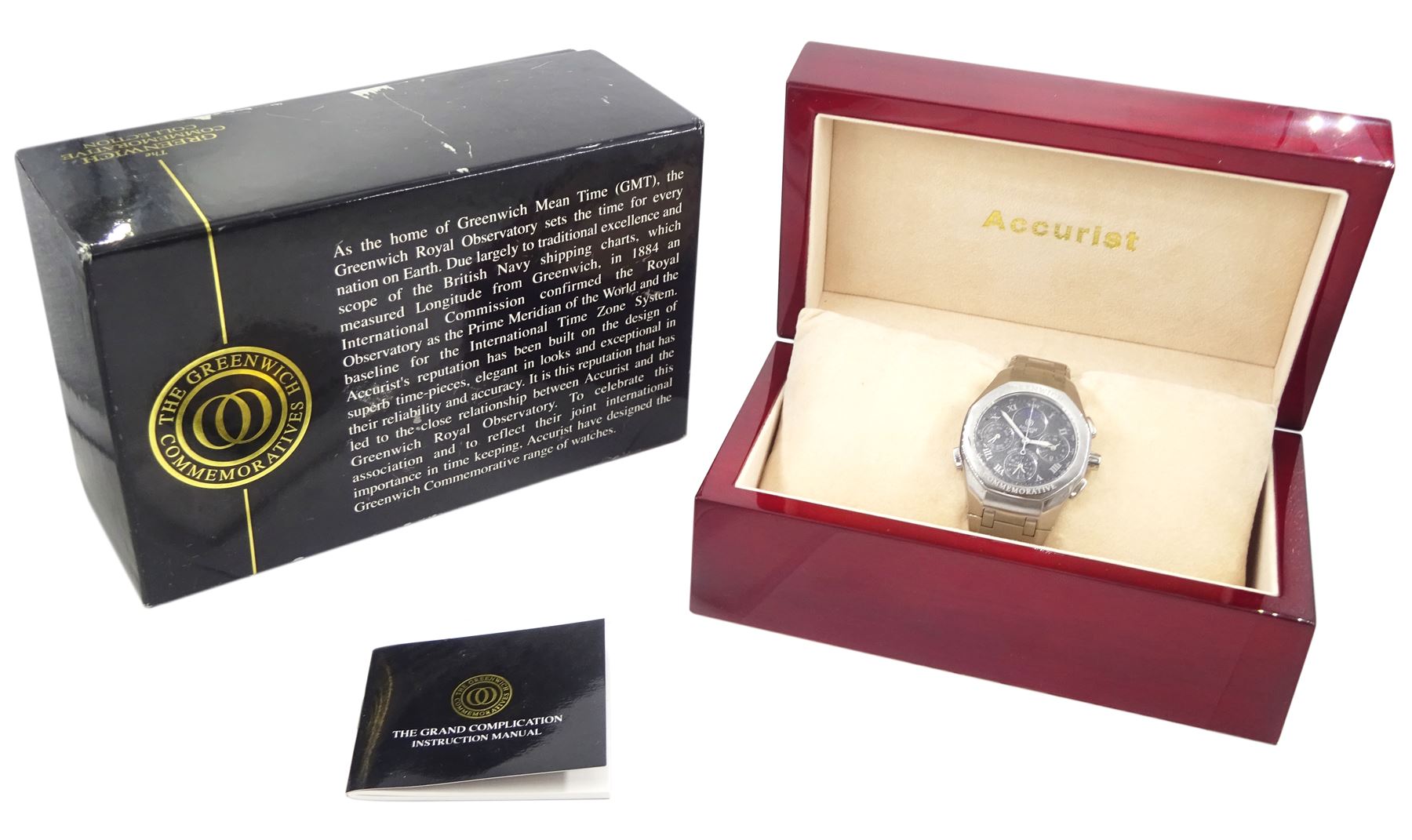 Accurist The Greenwich Commemoratives Grand Complication gentleman's stainless steel chronograph quartz wristwatch, on integral stainless steel bracelet, boxed