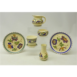  Collection of 1930's Honiton pottery including two plates, jug, planter & stand and sugar bowl (7)  
