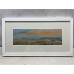 Peter Hodson (British Contemporary): Panoramic Norfolk Landscapes, three oils on board signed 12cm x 38cm (3)