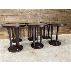 Six rosewood circular bar or bedroom occasional tables