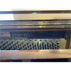 Bluthner of Leipzig - Early 20th century overstrung upright piano, serial number 79496 (1910), in a mahogany case with three front case panels and folding music desk, with 85 keys (seven octaves) underdamper action, original hammers, stringing, tuning pins, dampers and felts, with sostenuto and sustain pedals. Julius Bluthner was considered to be one of the the best makers of German upright pianos in the early 20th century both for tone quality and build. 

This item has been registered for sale under Section 10 of the APHA Ivory Act.