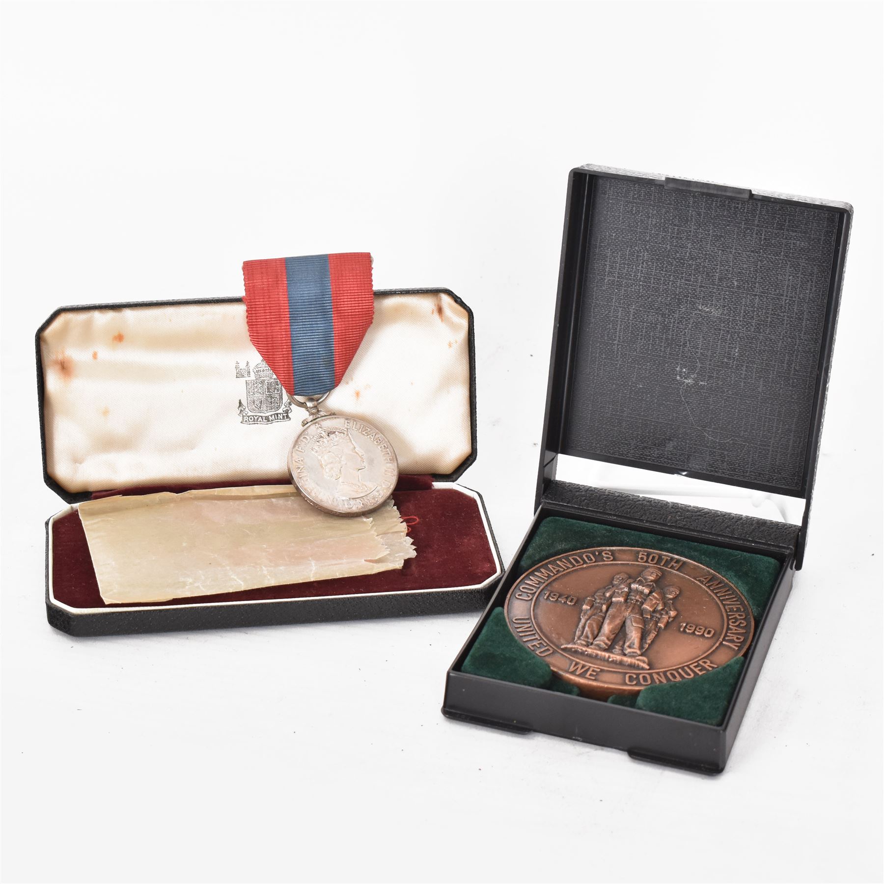 ERII military imperial service medal to William Francis James Furse, boxed with ribbons and a 1990 commando 50th anniversary medallion, boxed