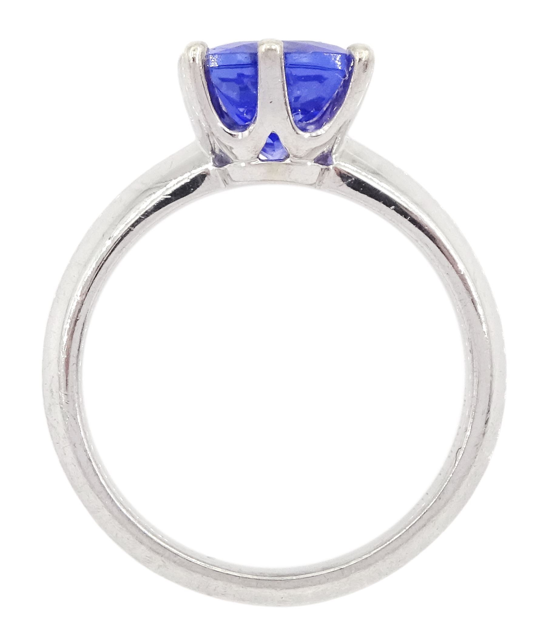 Silver single stone radiant cut tanzanite ring, stamped 925, tanzanite 3.46 carat