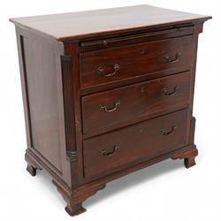 Georgian mahogany bachelor's chest, brushing slide over three long drawers, enclosed by ca...