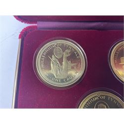 Queen Elizabeth II Isle of Man 1980 'Commemorating the 1980 Olympics' silver proof crown four coin set and 1979 '1000th Anniversary of Tynwald' silver proof crown five coin set, both sets cased with certificates 